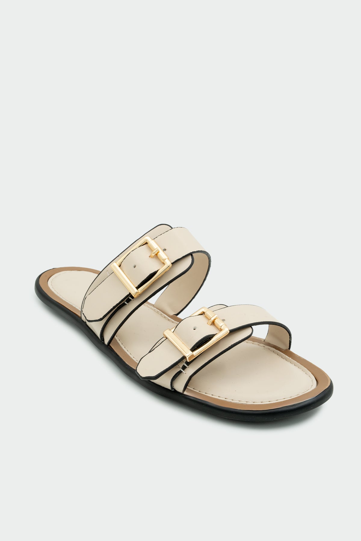 Rega Çift Tokalı Kadın Düz Terlik - TEN