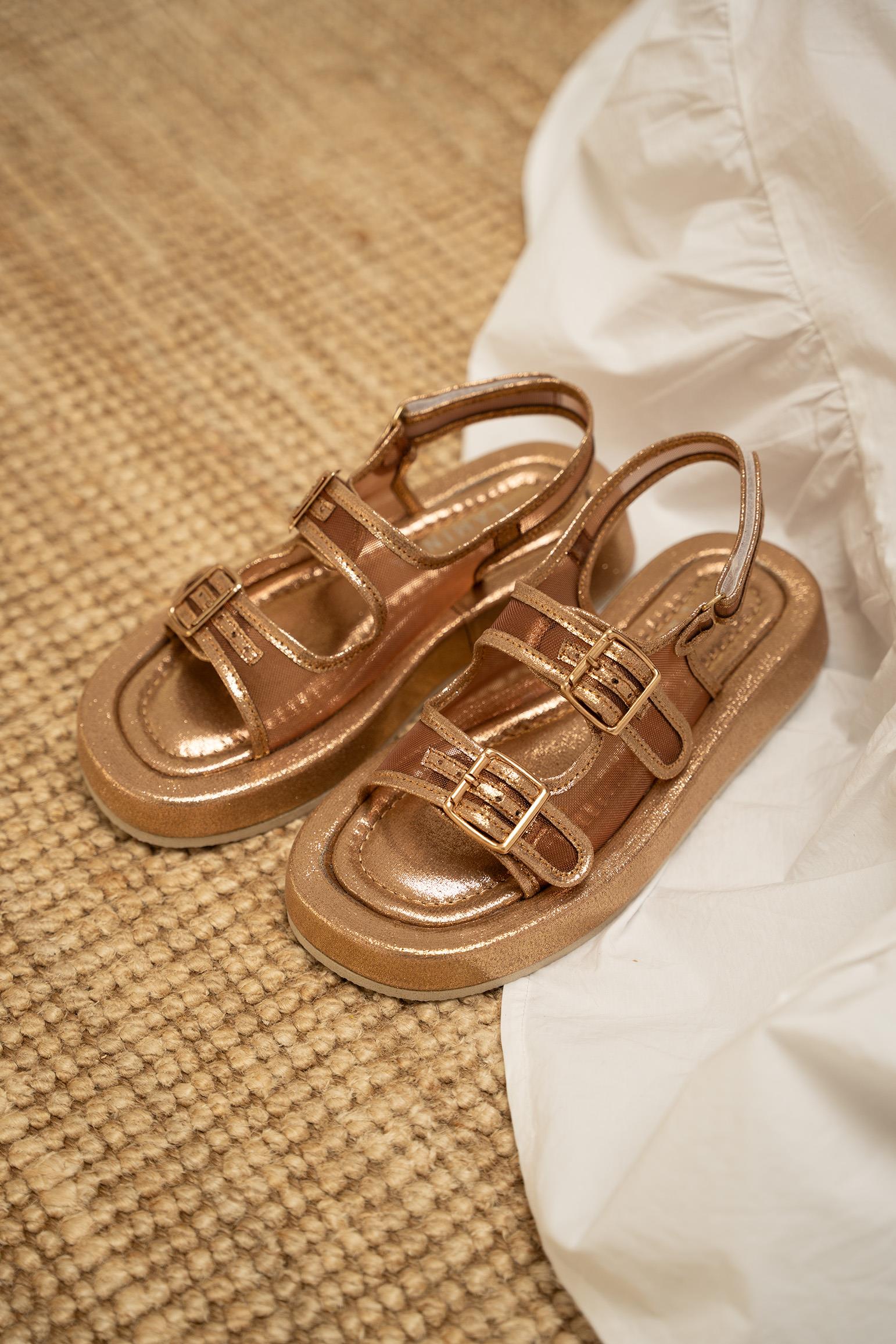 Purly Çift Tokalı Sandalet - BRONZ