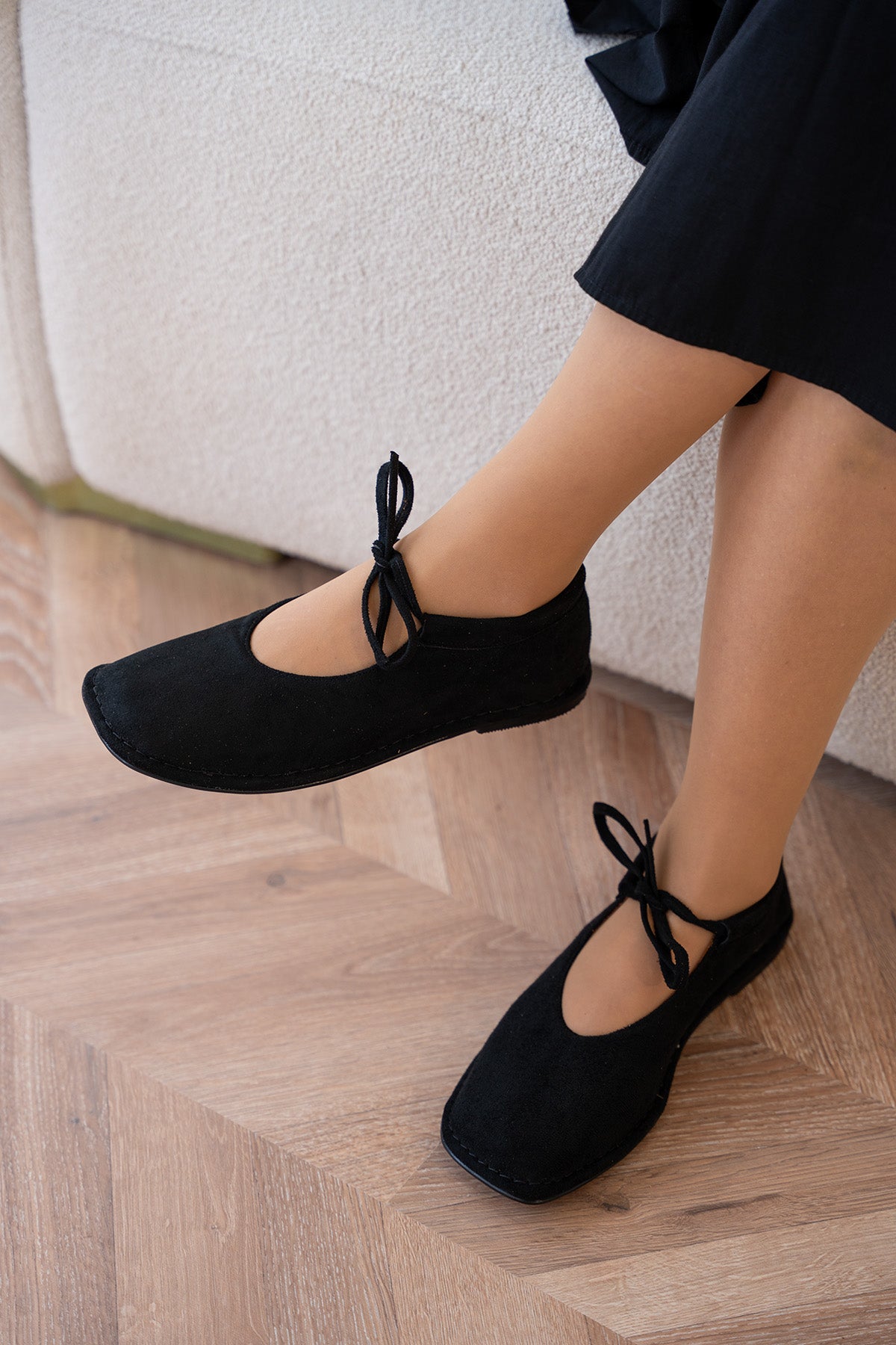 Mex Bağcık Detaylı Kadın Barefoot Ayakkabı - SİYAH SÜET