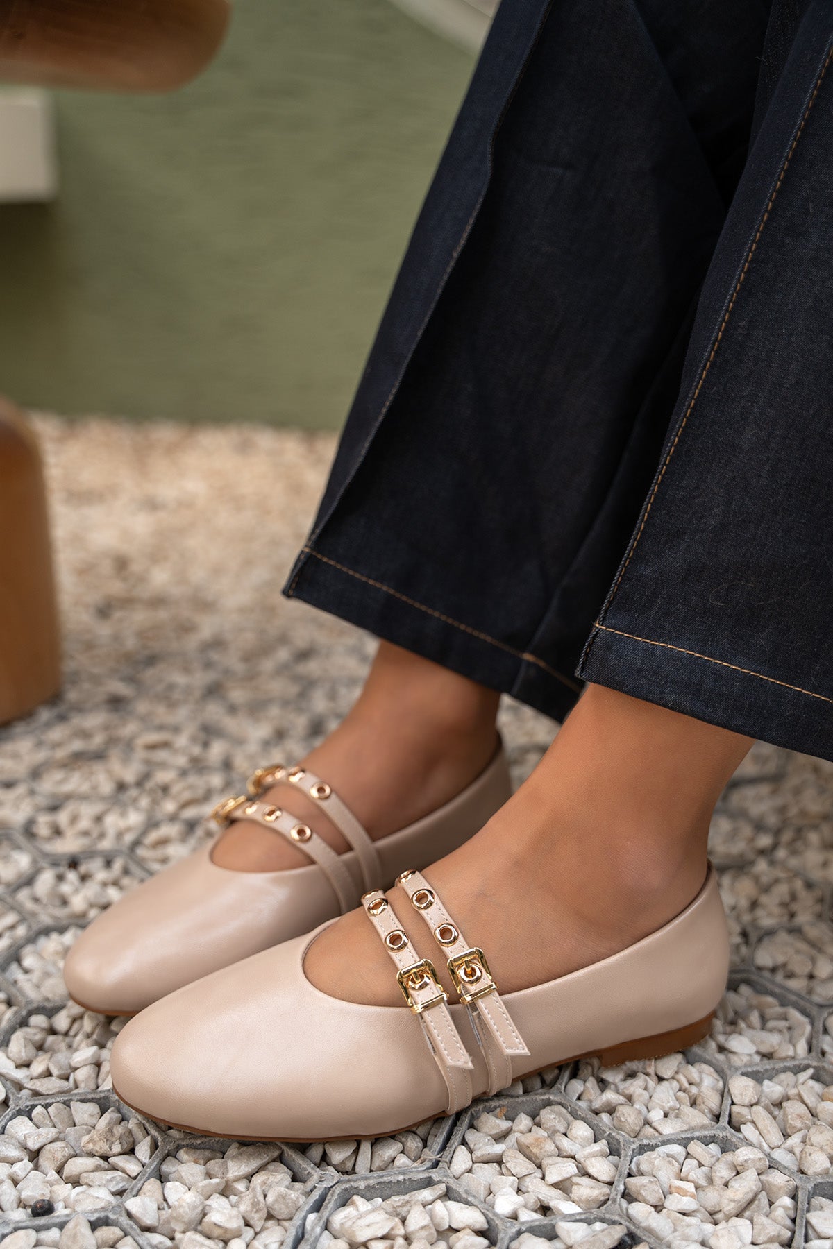 Pari Gold Tokalı Babet - NUDE DERİ