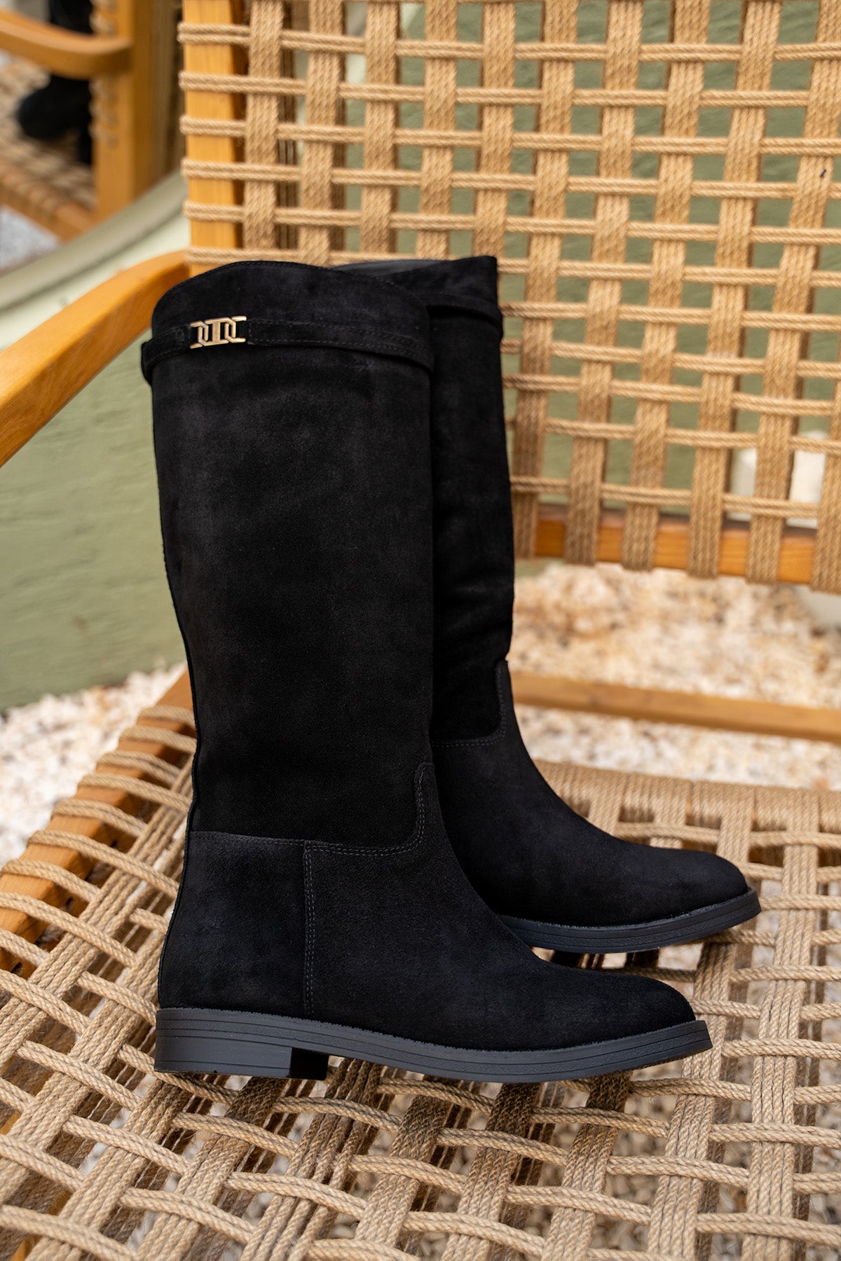 Hunt Çıkarılabilir Toka Detaylı Hakiki Deri Çizme - SİYAH SÜET