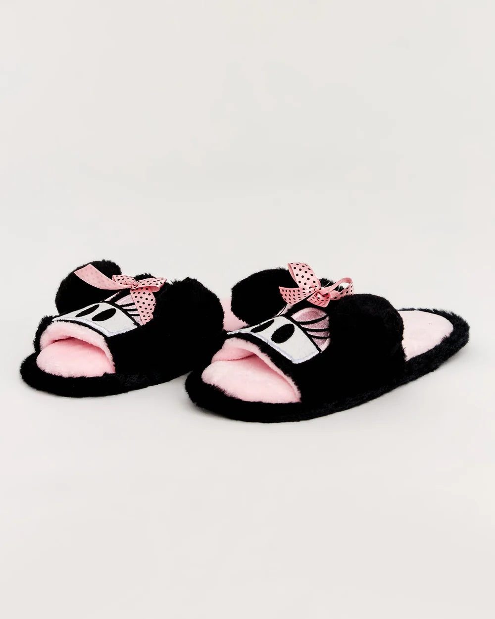 Ponponlu Peluş Ev Terliği - SİYAH PEMBE