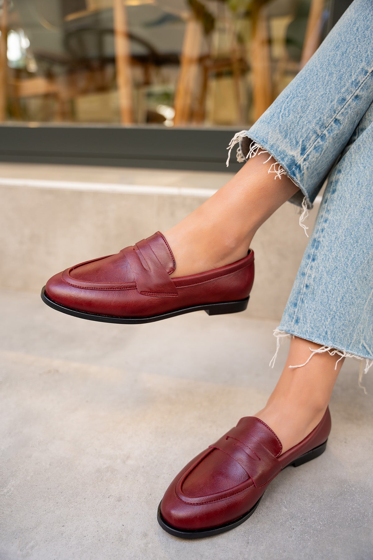 Desna Düz Taban Ayakkabı - BORDO DERİ