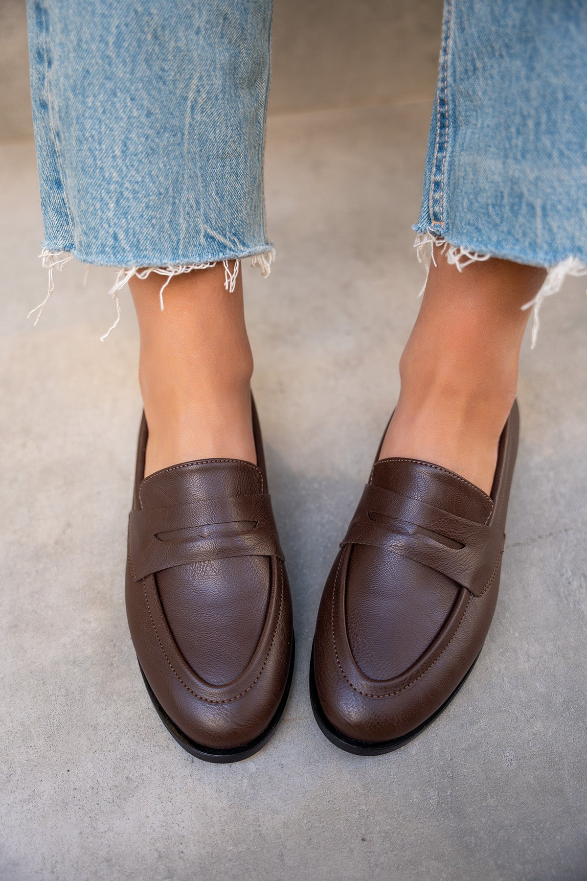 Desna Düz Taban Ayakkabı - AcıKahve Deri