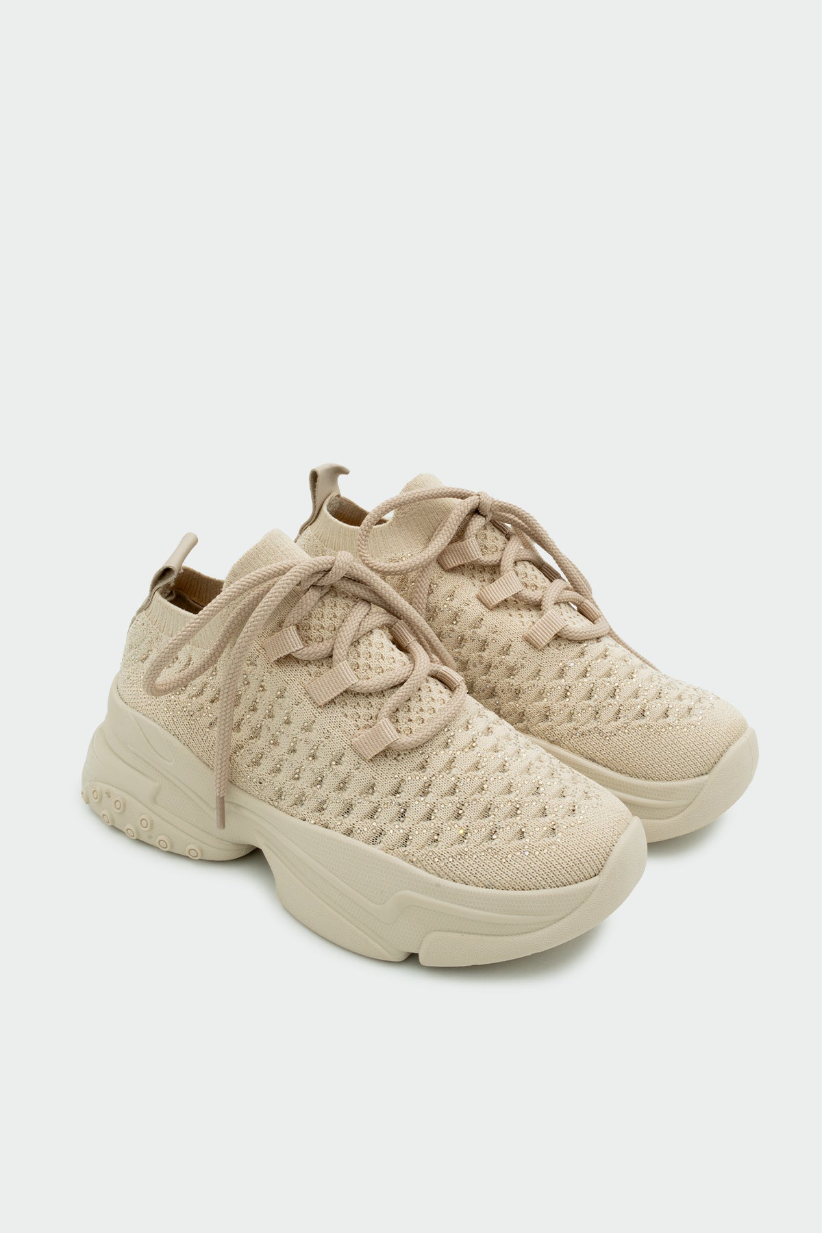 Estela Simli Esnek Bağcıklı Kadın Spor Ayakkabı - BEJ