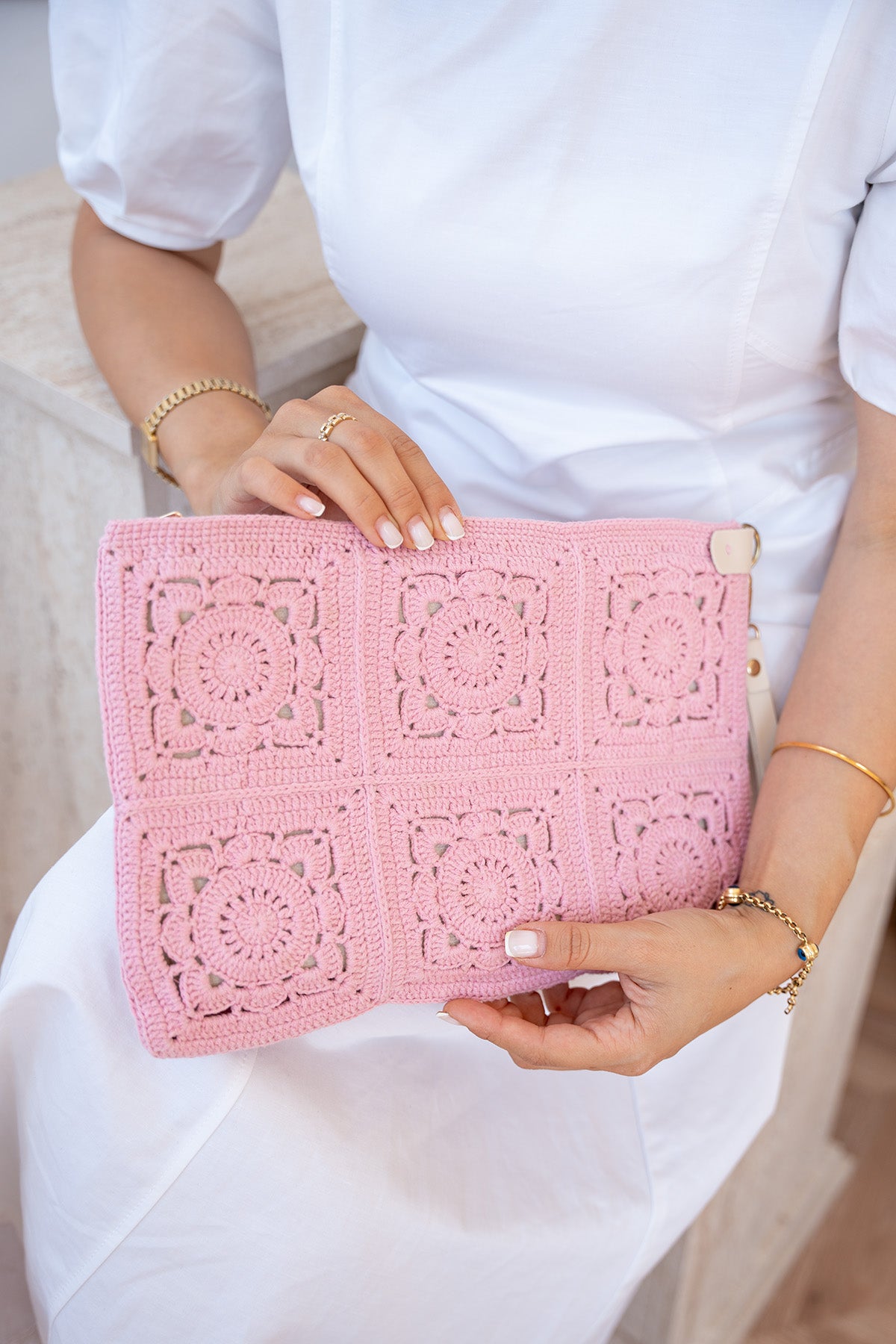 Blour Motif Detaylı El Yapımı Kadın Clutch Çanta - PEMBE