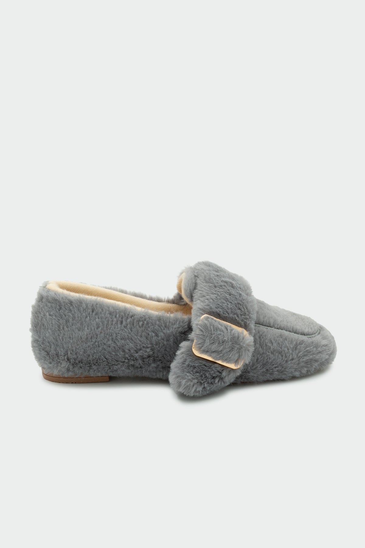 Flufy Toka Detaylı Peluş Ev Babeti - GRİ