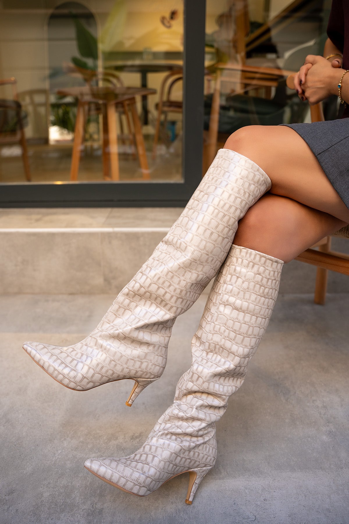 Wenda Kroko Desenli Çizme - BEJ