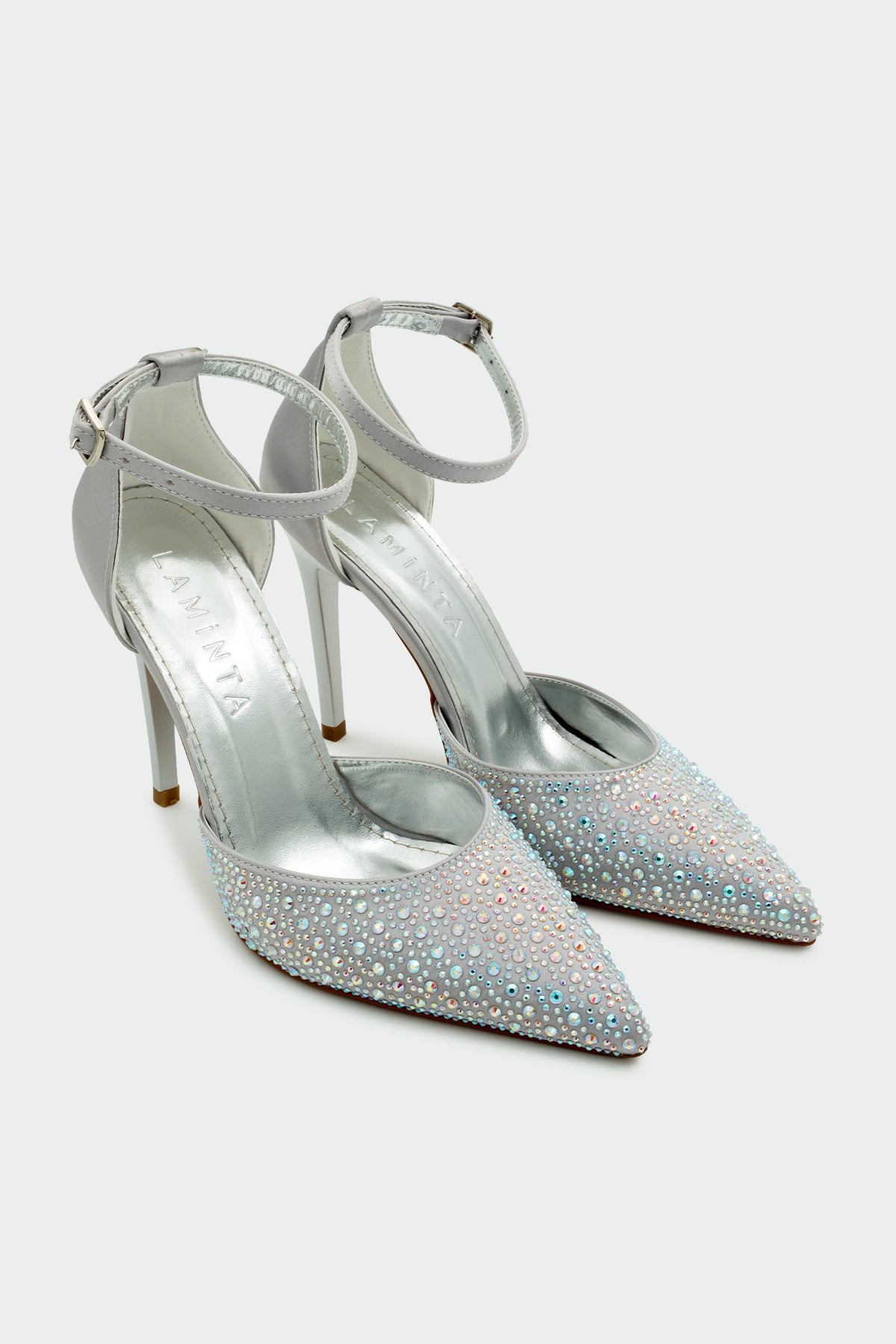 Talia Taş Detaylı Bilekten Bağlamalı Kadın Topuklu Ayakkabı - GÜMÜŞ SATEN