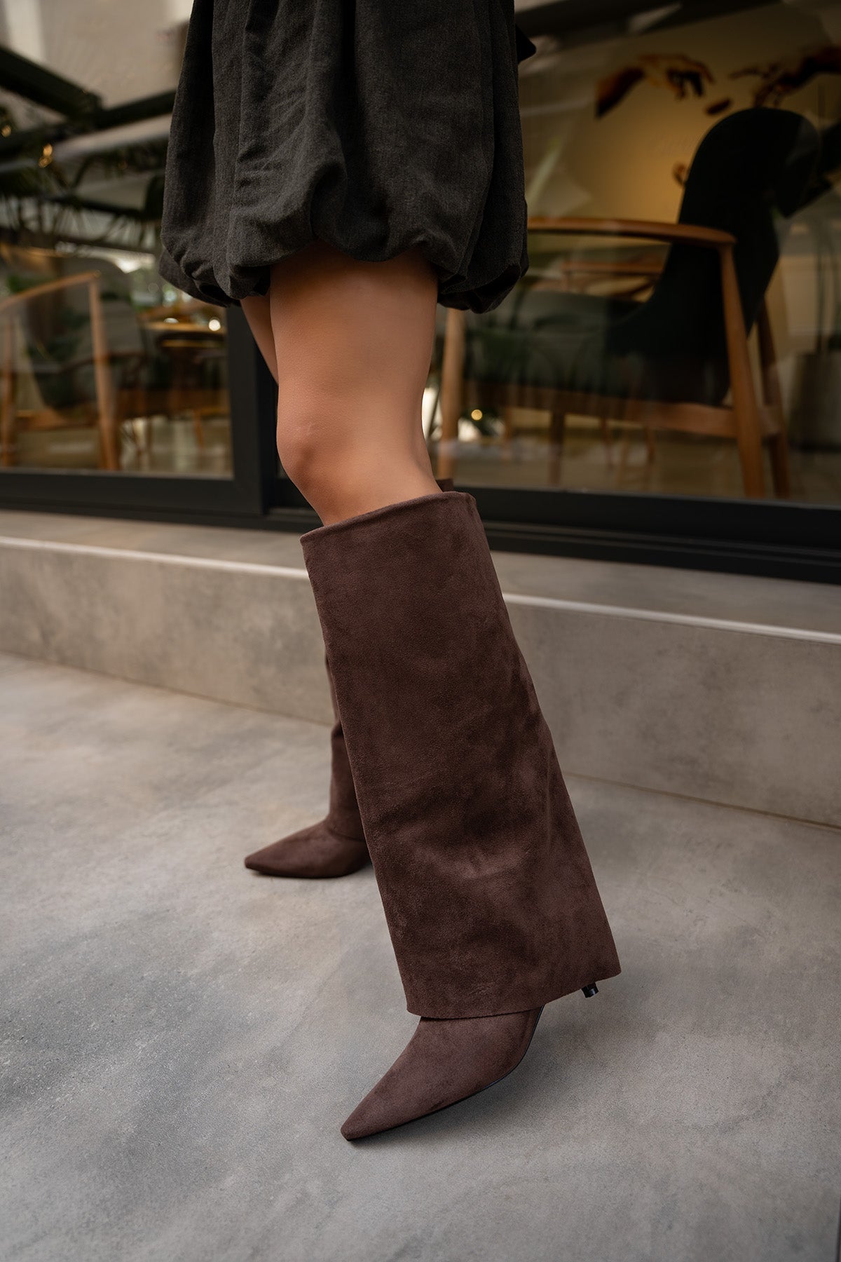 Jerry Tozluk Detaylı Kadın Çizme - AcıKahve Süet