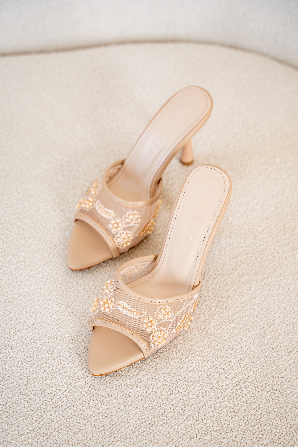 Crit İşleme Detaylı Kadın Topuklu Terlik - NUDE