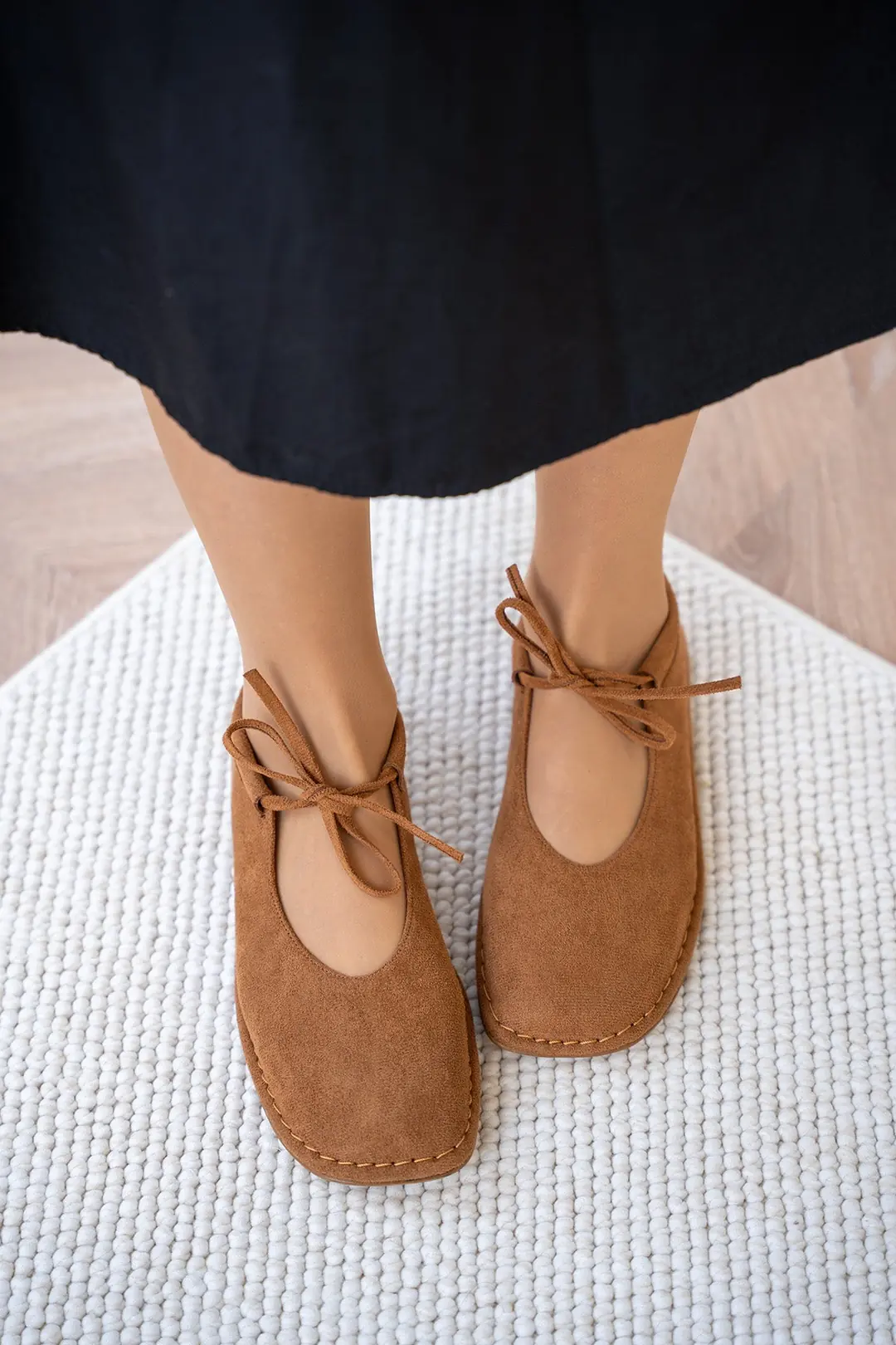 Mex Bağcık Detaylı Kadın Barefoot Ayakkabı - TABA SÜET