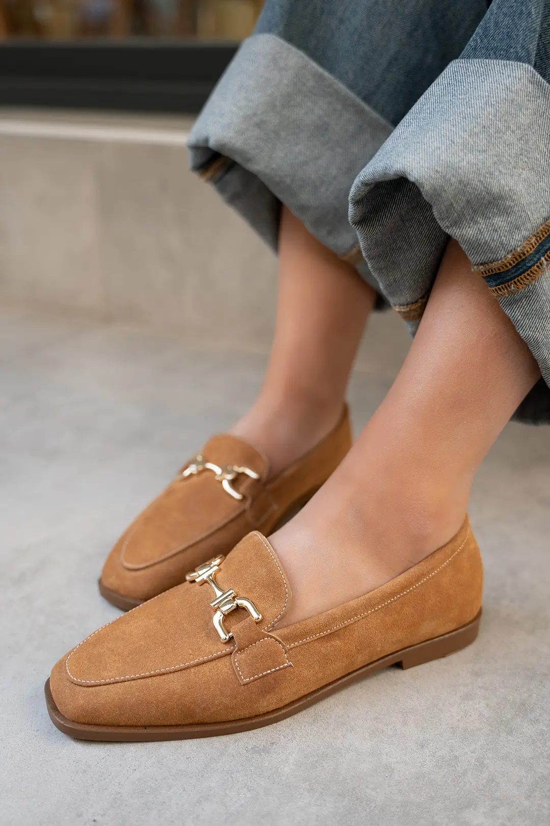 Aloha Gold Detaylı Loafer - TABA SÜET