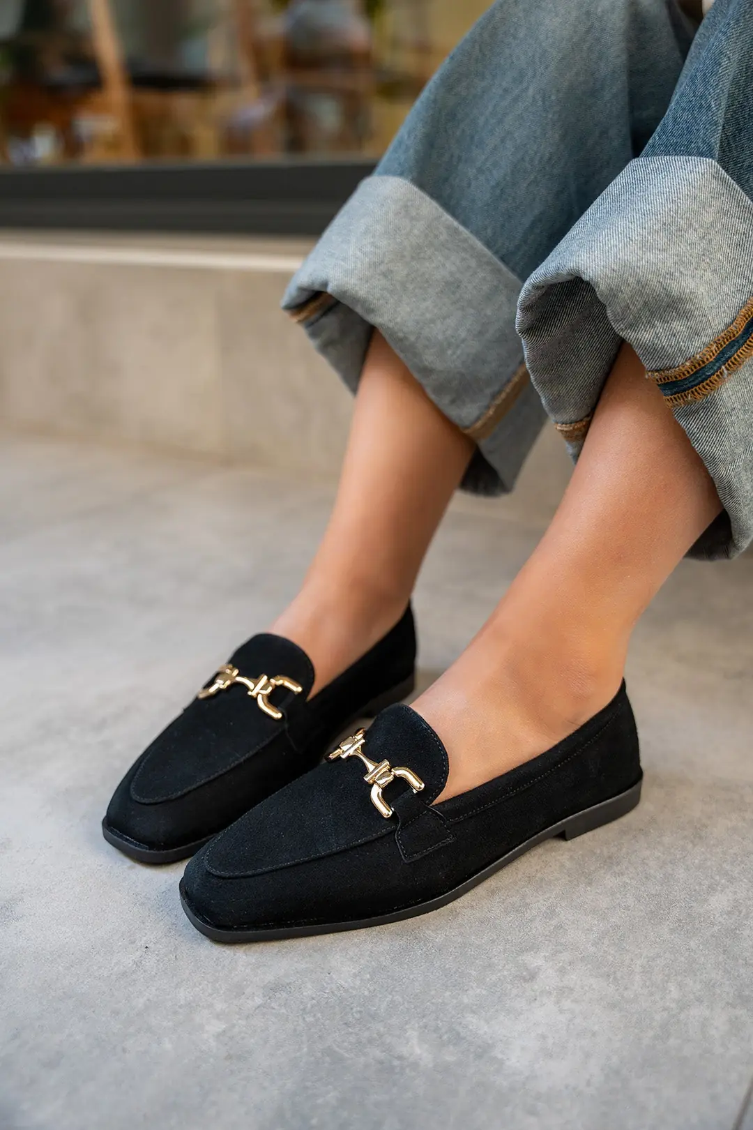 Aloha Gold Detaylı Loafer - SİYAH SÜET