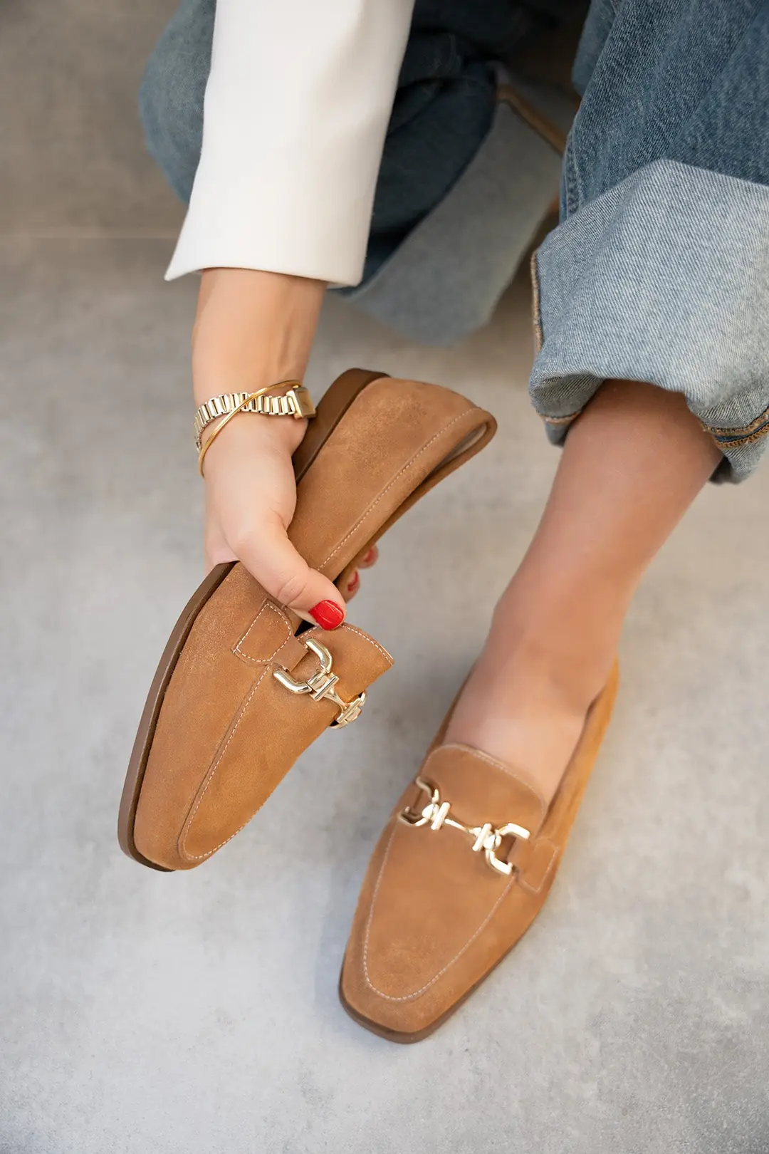 Aloha Gold Detaylı Loafer - TABA SÜET