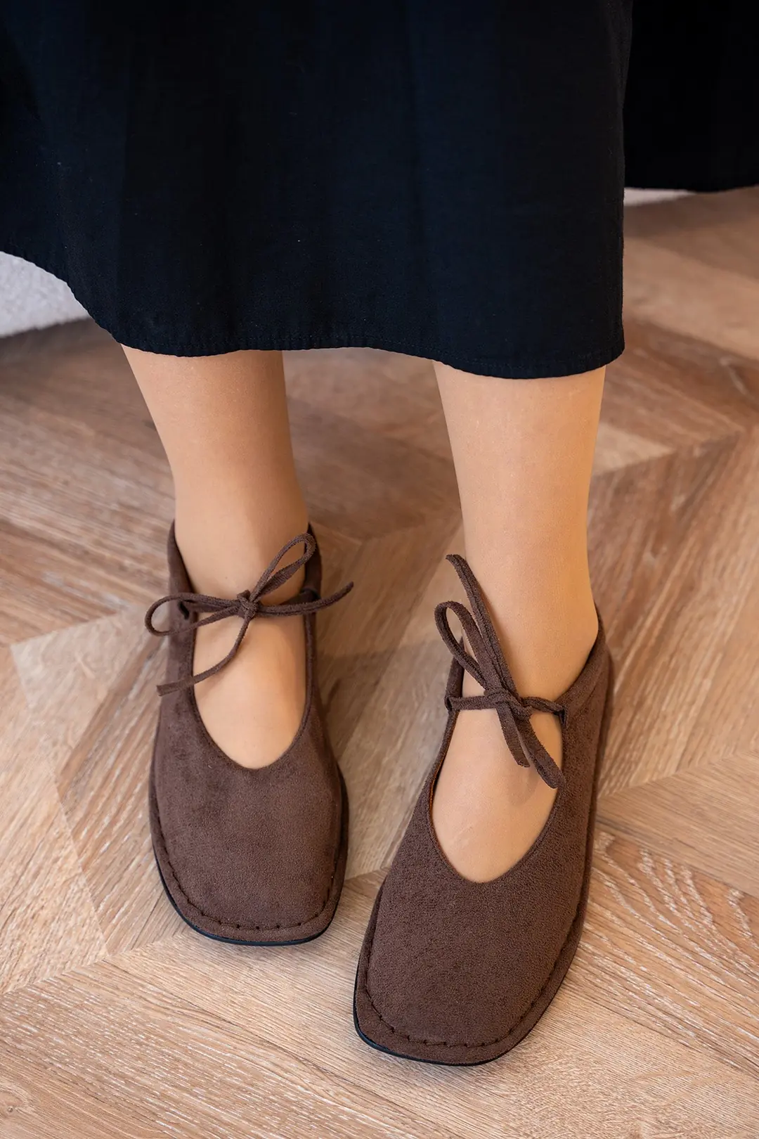 Mex Bağcık Detaylı Kadın Barefoot Ayakkabı - AcıKahve Süet