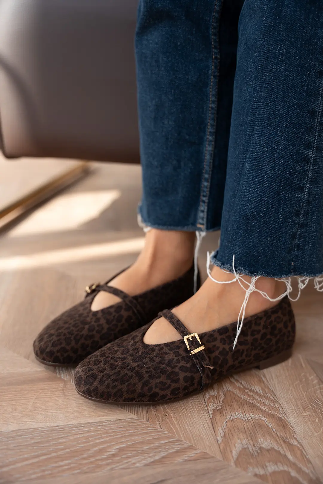 Velly Toka Detaylı Mary Jane Kadın Babet - Taba Leopar