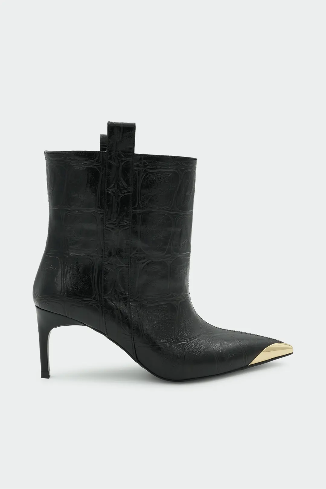 Storm Gold Aksesuarlı Kroko Deri Kadın Topuklu Bot - SİYAH